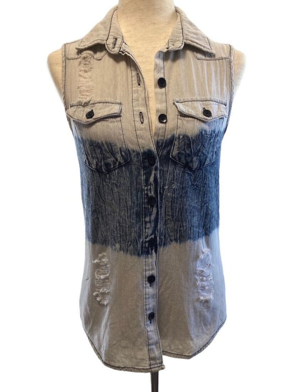 Thrill Always a Thrill Sleeveless Denim Shirt Sz 11/12 Fits Small Distressed